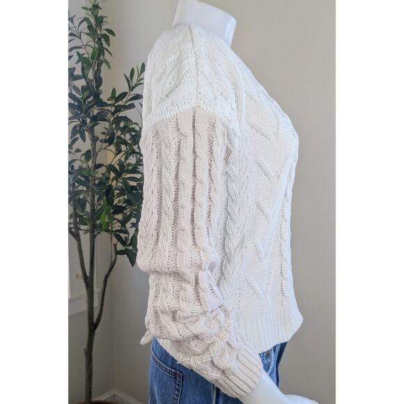Moon & Madison Sweater White Beige Colorblock Cable Knit Chenille Size Large - Picture 2 of 7